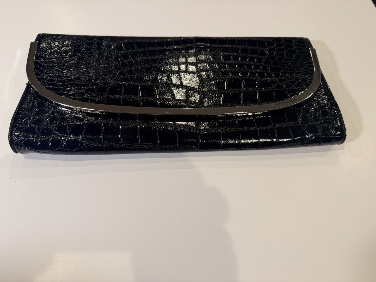Lulu Townsend Black Faux-Croc Embossed Clutch Purse View 2