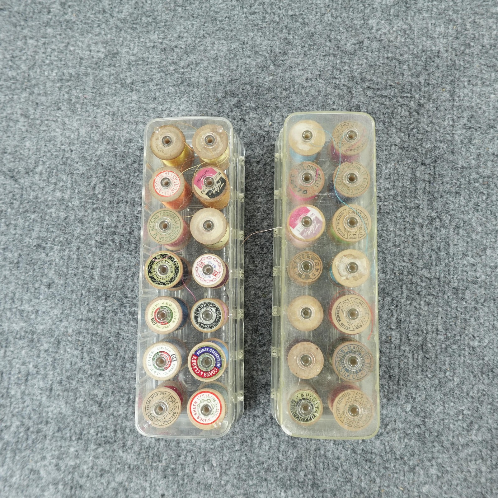 Vintage Tidee Maid Deluxe Thread Box Sewing Organizer Lot of 2 w/ Wooden Spools