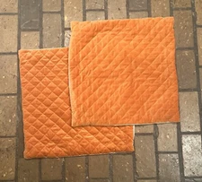 Pr Of Ryan Studios Pillow Covers. Orange Velvet, Quilted, Linen, 21.5 X 21.5 In