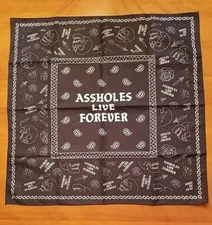 RARE! Assholes's Live Forever Bandana 22" Square Black White Roses Daggers NWOT 