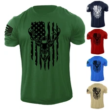 Men's American Deer Hunting USA Flag T Shirt 100% Cotton