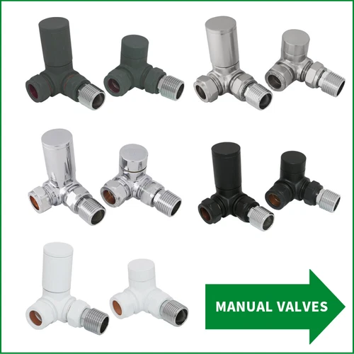 Round Head Manual Corner Radiator Rad Valves 1/2"x15mm Brass One Pair