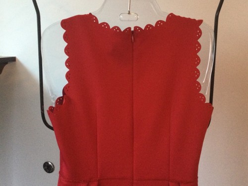 Katherine Barclay /Scalloped+Cutout+Cinch Waist / Sleeveless Dress /RED Size 8 - Picture 4 of 7