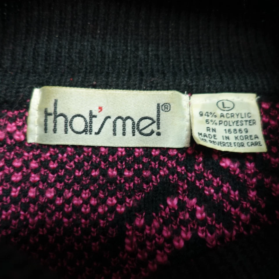 Vintage 80s Sweater Women’s L Black Pink Acrylic Floral Rose Pattern Turtleneck - Image 3 of 4