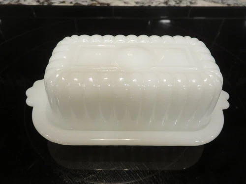 Vintage 50's Hazel Atlas White Milk Glass 1/2 Stick Covered Butter Dish MINT