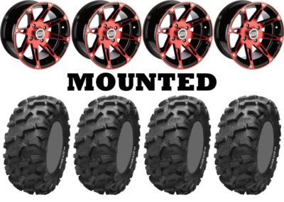 Kit 4 ITP Blackwater Evolution Tires 28x10-12 on Moose 387X Red Wheels CAN