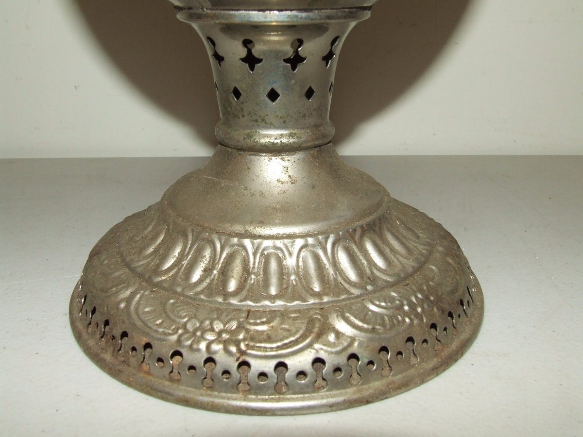 Antique 19th C. Edward Miller Lamp Co. Victorian Nickel Kerosene
