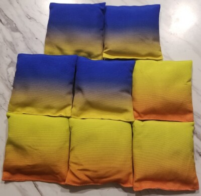 SET OF 8 CORNHOLE Blue/Yellow Gradient BAGS!! New