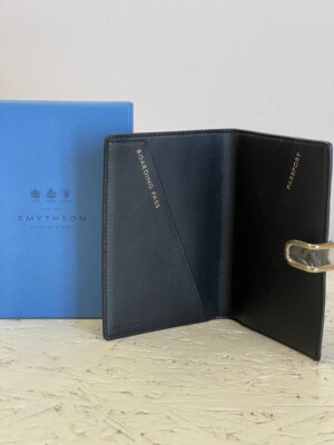 Smythson Panama Leather Passport Cover Black Brand New With