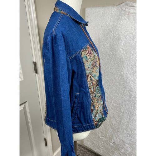 Erin London Women's Denim Jacket Tapestry Print Western Jean Jacket Medium - Picture 3 of 6