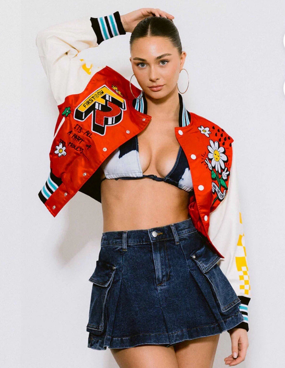 FILA Giacca First Row Your Future Varsity Rossa Tagliata Finta Pelle Taglia L