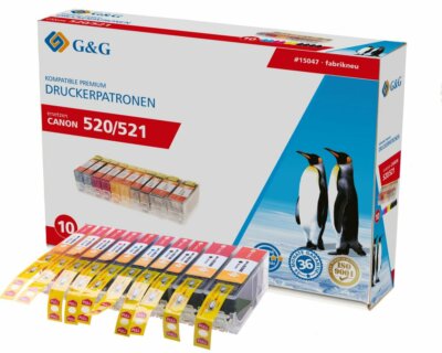 10er Pack G&G Patronen für Canon PGI-520BK CLI-521C CLI-521M CLI-521Y CLI-521BK