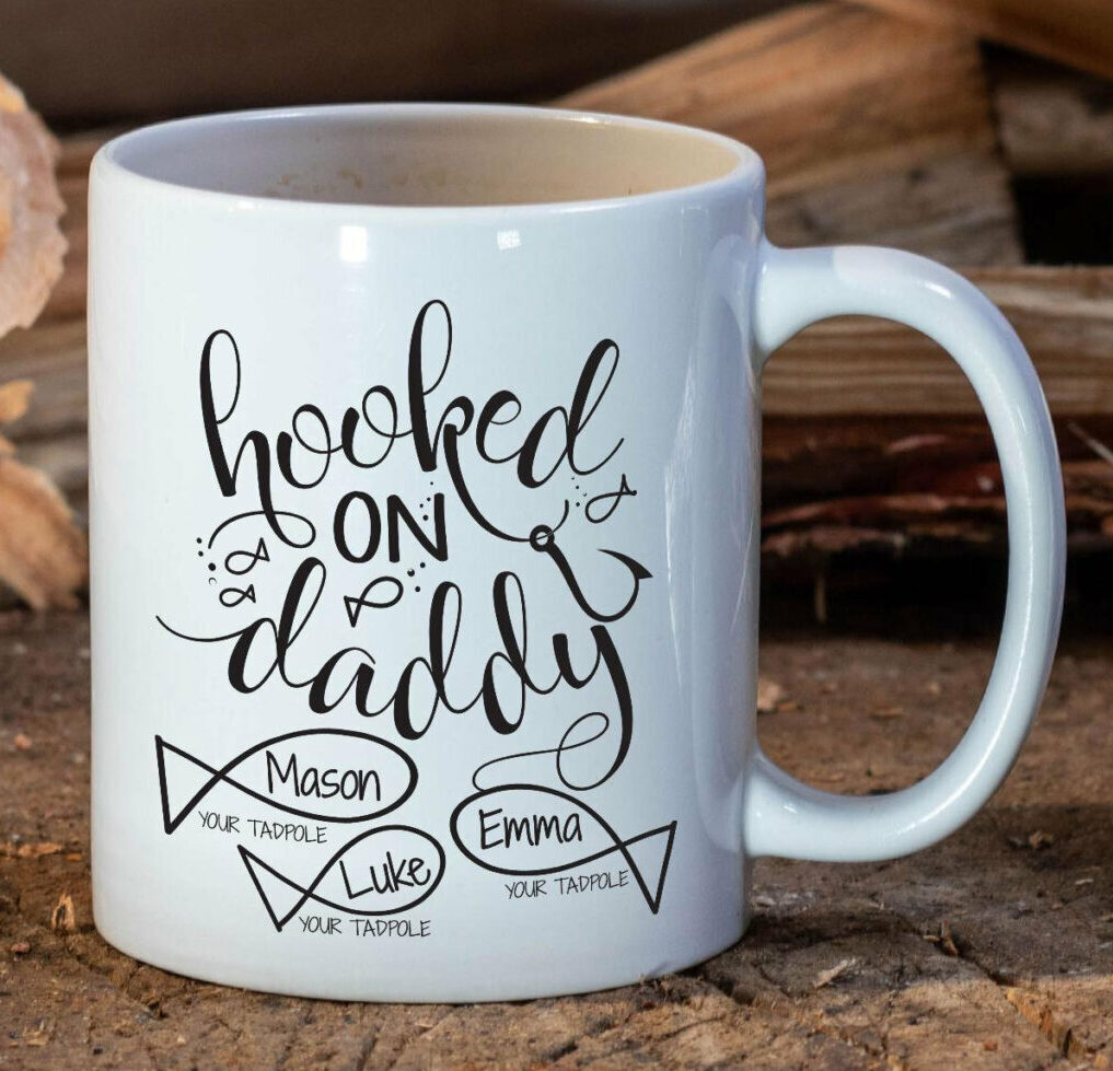 Personalized Hooked On Daddy Your Tadpole Mug. Perfect Fathers Day Gift For Dad