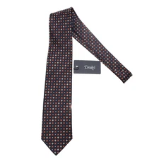 Drake's NWT Neck Tie Dark Blue with Orange & White Geometric Pattern 100% Silk