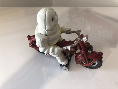 Vintage Style Michelin Man Bibendum on Red Motorcycle Cast Iron