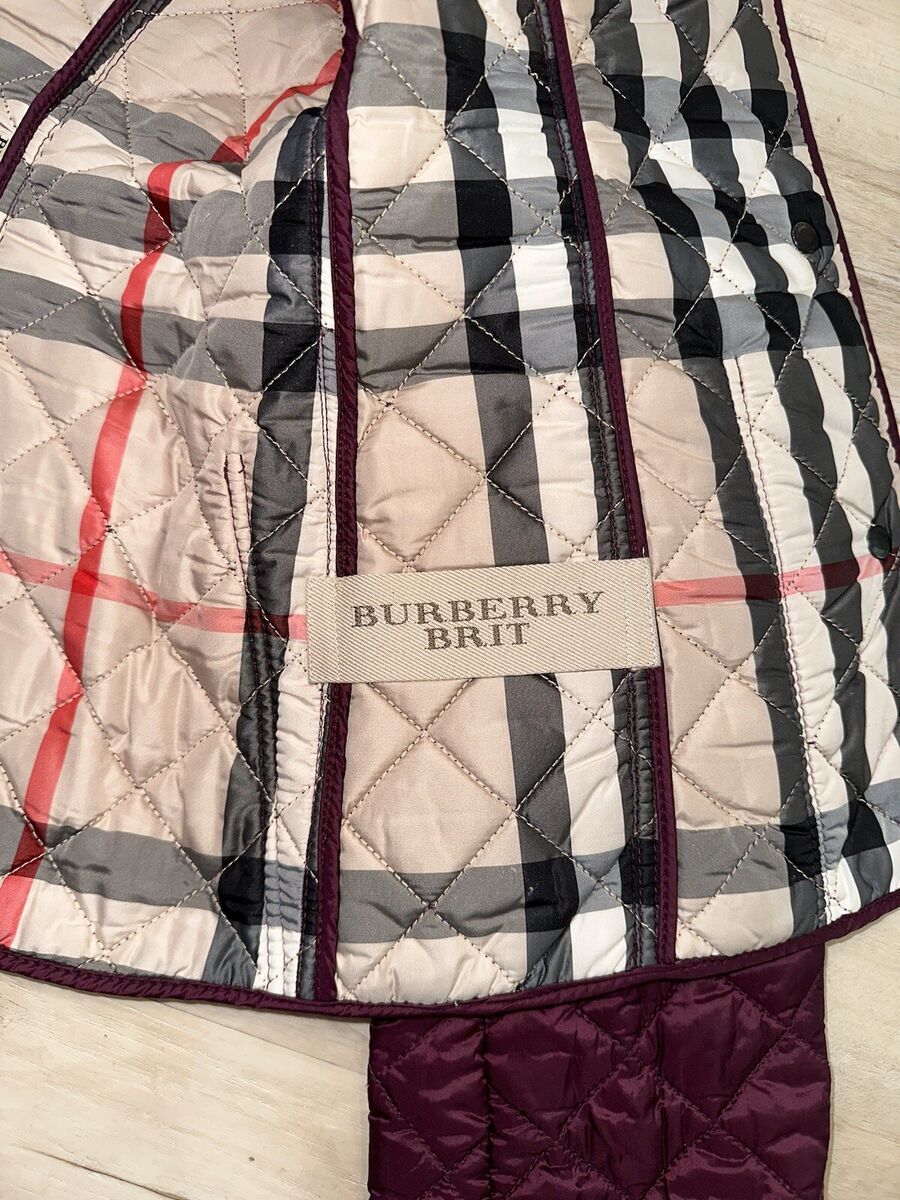 Burberry Brit Quilted Jacket Sz S Purple Burgundy Nova Check Burberry Brit Quilted Jacket Sz S Purple Burgundy Nova Check