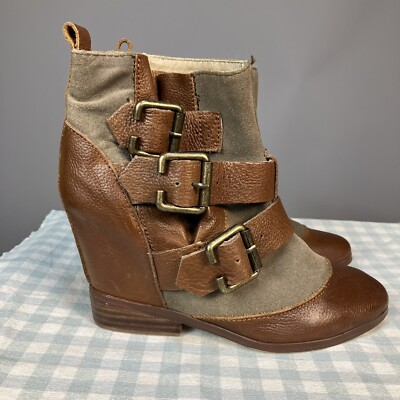 Bertie Ankle Boots UK Tan Leather Neutral Suede Hidden Wedge - Main Image