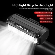 WEST BIKING 1750LM Bike Front Light Type-C Charging Bicycle Headlight Waterproof