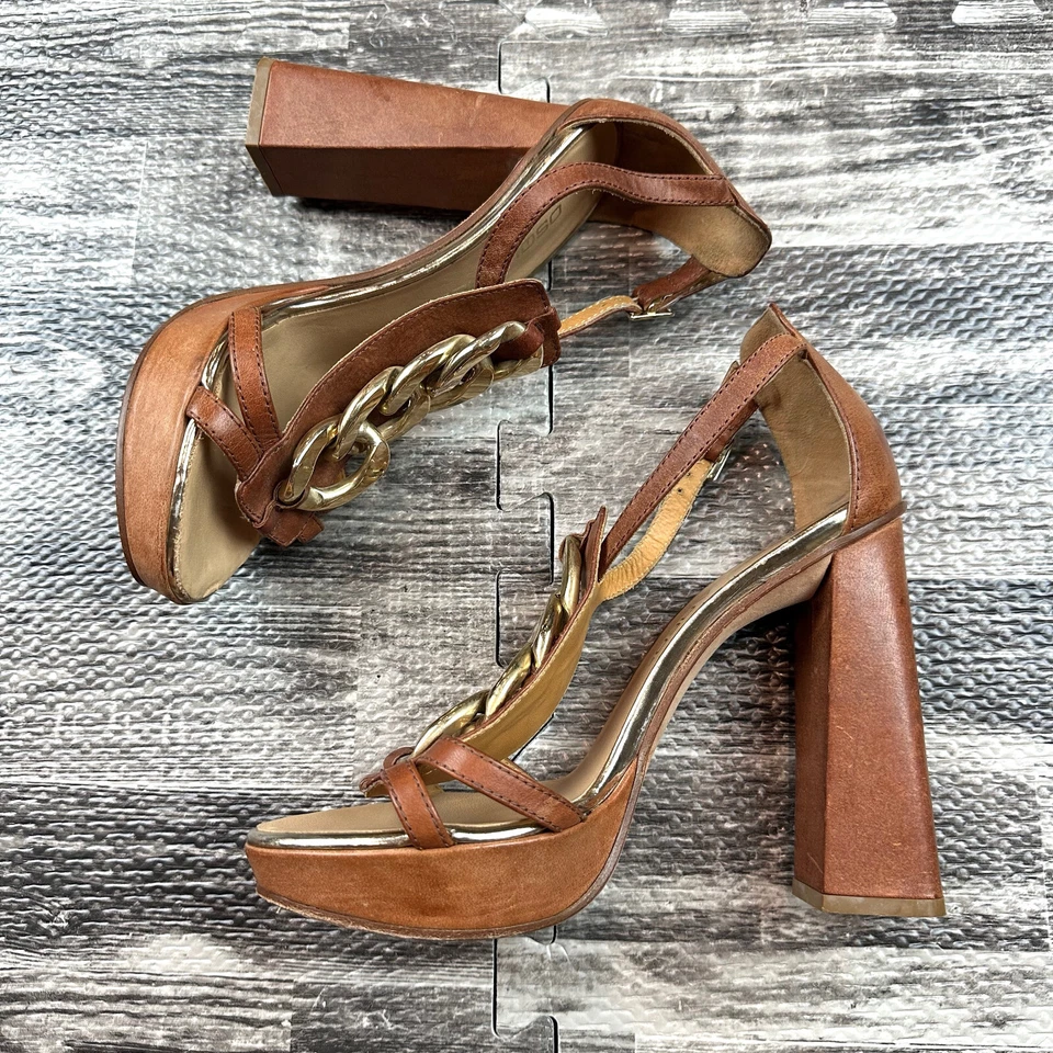 Sandalias de cuero Dsquared2 para mujer 37 EE. UU. 7 altas gruesas cadena tacón bloque plataforma Foto 2 de 4