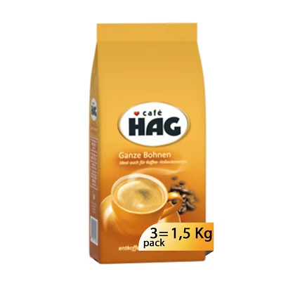 CAFFÈ HAG Hag Caffè in Grani Decaffeinato per Macchina Espresso o Moka - Totale 1,5 Kg