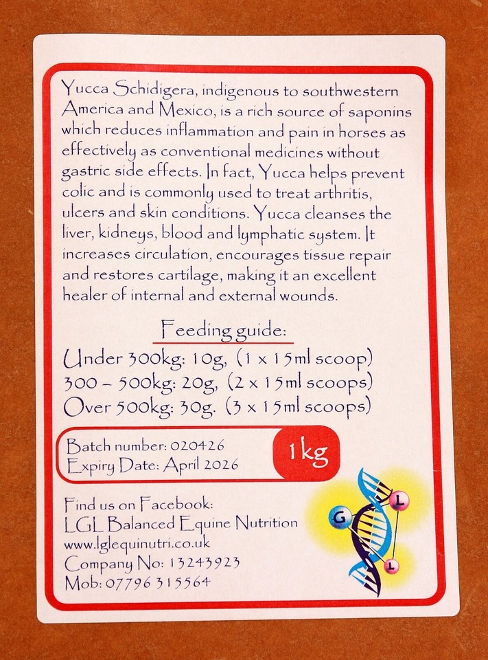 Yucca Powder 1kg, horse equine gut, joints, pain & inflammation relief