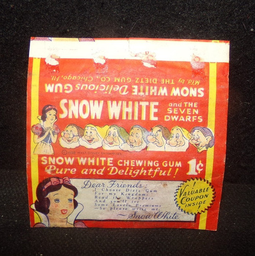 Rare Snow White Dietz Gum Wrapper/Coupon, 1938, FREE SHIPPING