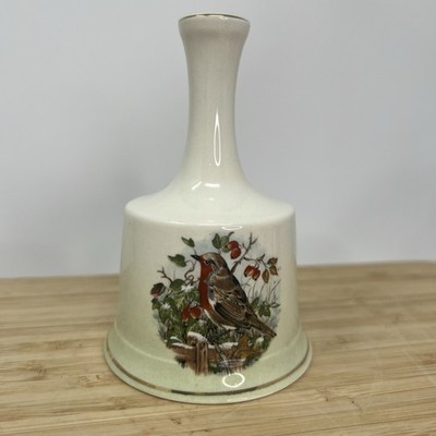 Royal Worcester Palissy Bell England Red Breast Robin Gold 4.5  Tall Porcelain
