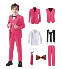 Suit for Boys Pink Boys Slim Fit Suits Formal Toddler Kids 7Pcs Vest Dress P...
