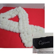 CEJON Genuine Rabbit Fur Scarf Pom Pom White ...