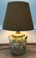 RARE Vintage Italian Majolica Sgraffito Studio Pottery 13" Lamp Floral & Shade