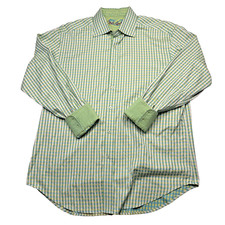 Robert Graham Shirt Mens XL Green Check Long Sleeve Flip Contrast Cuff Casual