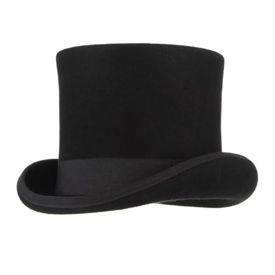  Men 100% Wool Mad Hatter Satin Lined Top Hats 6.7'' High Topper Hat 7 3/8 Black