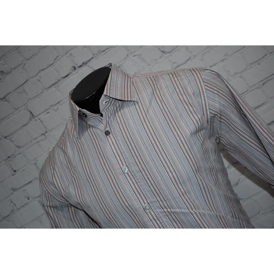 Camisa de vestir Paul Smith London para hombre talla XL calce clásico púrpura a rayas hecha en Italia Foto 4 de 4