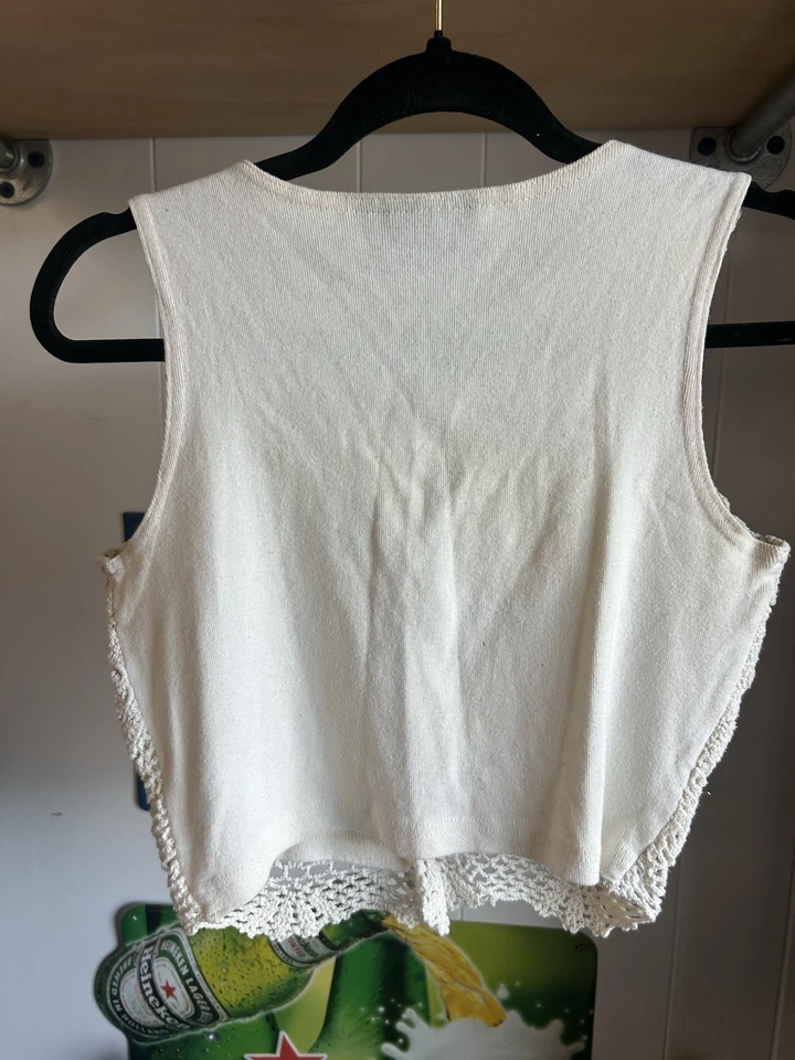 Top corto vintage años 80 tejido a ganchillo forrado abotonado talla grande Foto 4 de 4
