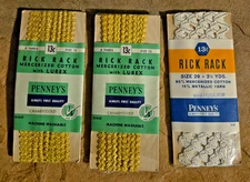 Lot of 3 VTG Penneys Rick Rack Lurex Metallic 12 Yards Gold & 2.5 Yards White