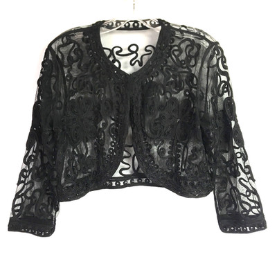 Sheer Black Scroll Bolero Womens Small Est Evening CoverUp Party Open Shrug