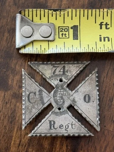 Original 74th Regiment Company C 19th Corps Civil War Badge From 1863