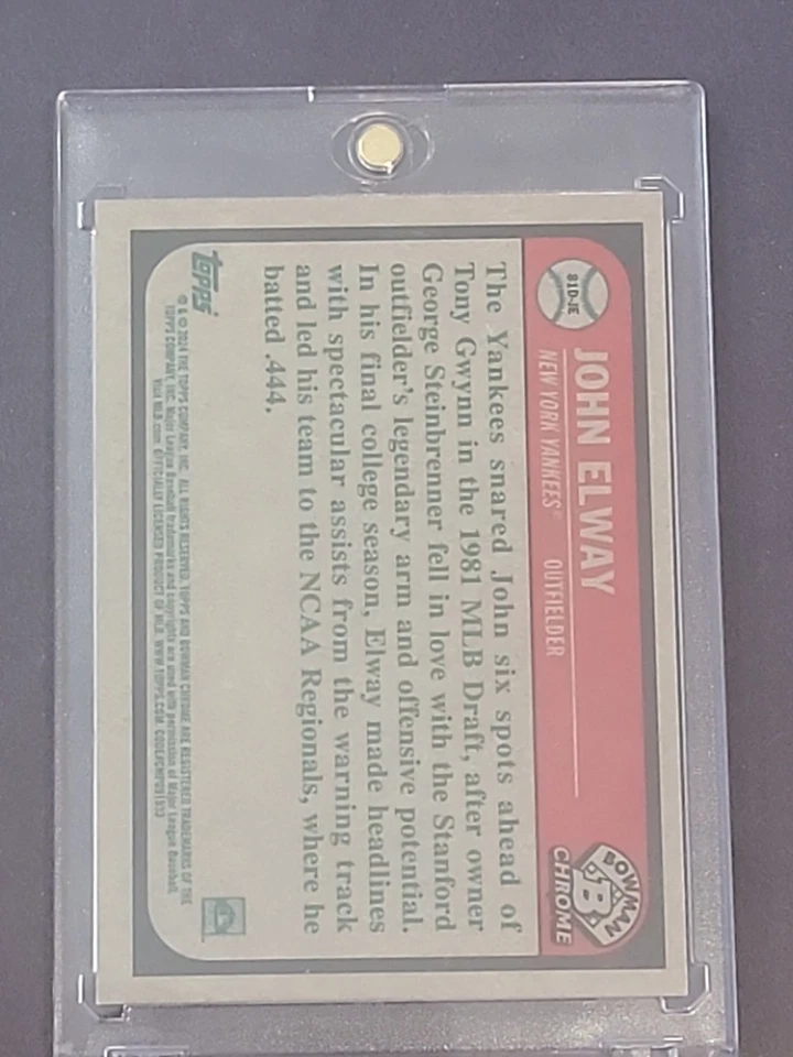 John Elway - 2024 Bowman Draft - Chrome Gold Refractor 15/50- Yankees - Image 3 of 3