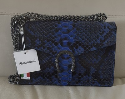 NWT Marina Galanti Verra-pelle Crossbody Blue Snakeskin Print Leather Bag