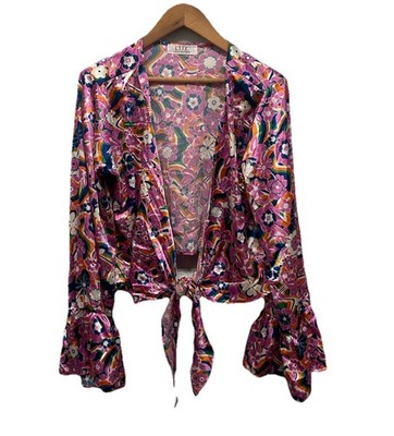 L.I.F.E Love is for Eternity Womens Floral Tie Front Top Sz XL Colorful Festival
