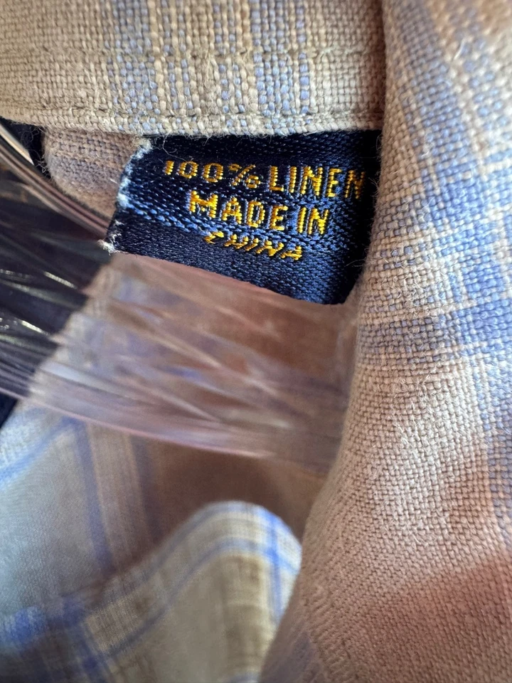 Camisa Henry Jacobson Manga Larga Cuello Abotonado 100% Lino Cuadros Talla L Foto 4 de 4