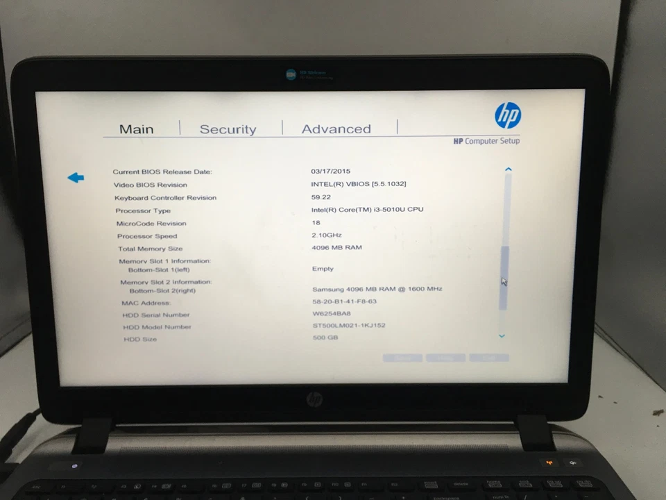 HP PROBOOK 450 G2 - BOOTS TO BIOS - INTEL I3 5010U - NO RAM - 15" -READ DESC- BB - Image 2 of 4