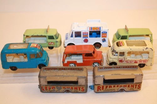 8 Vintage Matchbox / Yatming / Ben Bros ICE CREAM / FOOD / DRINK Cars & Vans