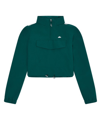 Ellesse Womens Cropped Jacket Lac-Vert Quarter Zip Rip Stop Jacket Dark Green