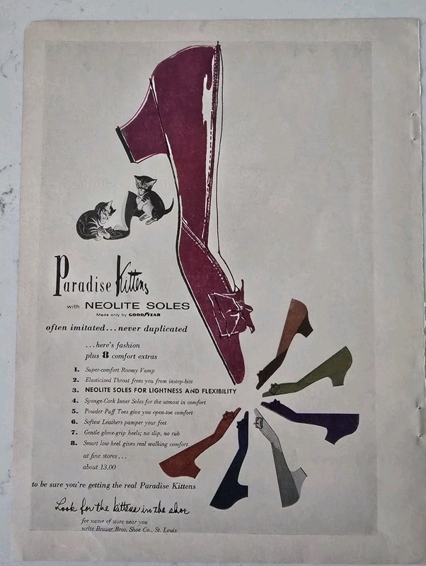 1955 Women's Paradise Kittens Shoes with Neolite Soles Vintage Fashion Ad 
