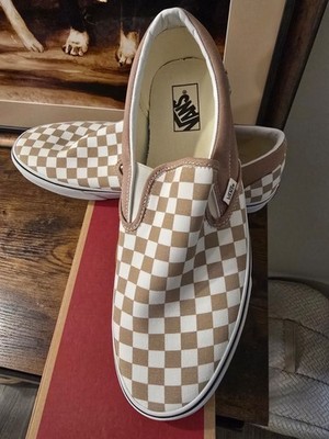 VANS Classic SlipOn Skate Shoes Checkered Tan Brown White Mens Size 13 NEW* Unisex VANS CLASSIC CHECKERBOARD SLIP-ON Warm Taupe  main image 4
