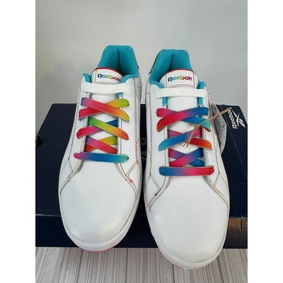 Reebok Royal Complete CLN 2.0 Women Tennis Shoes White Rainbow Laces Size 6.5