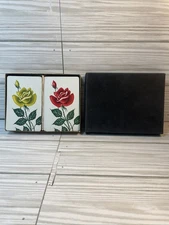 Vintage US Playing Card Co Roses 2 Decks w/ Case Cincinnati USA COMPLETE