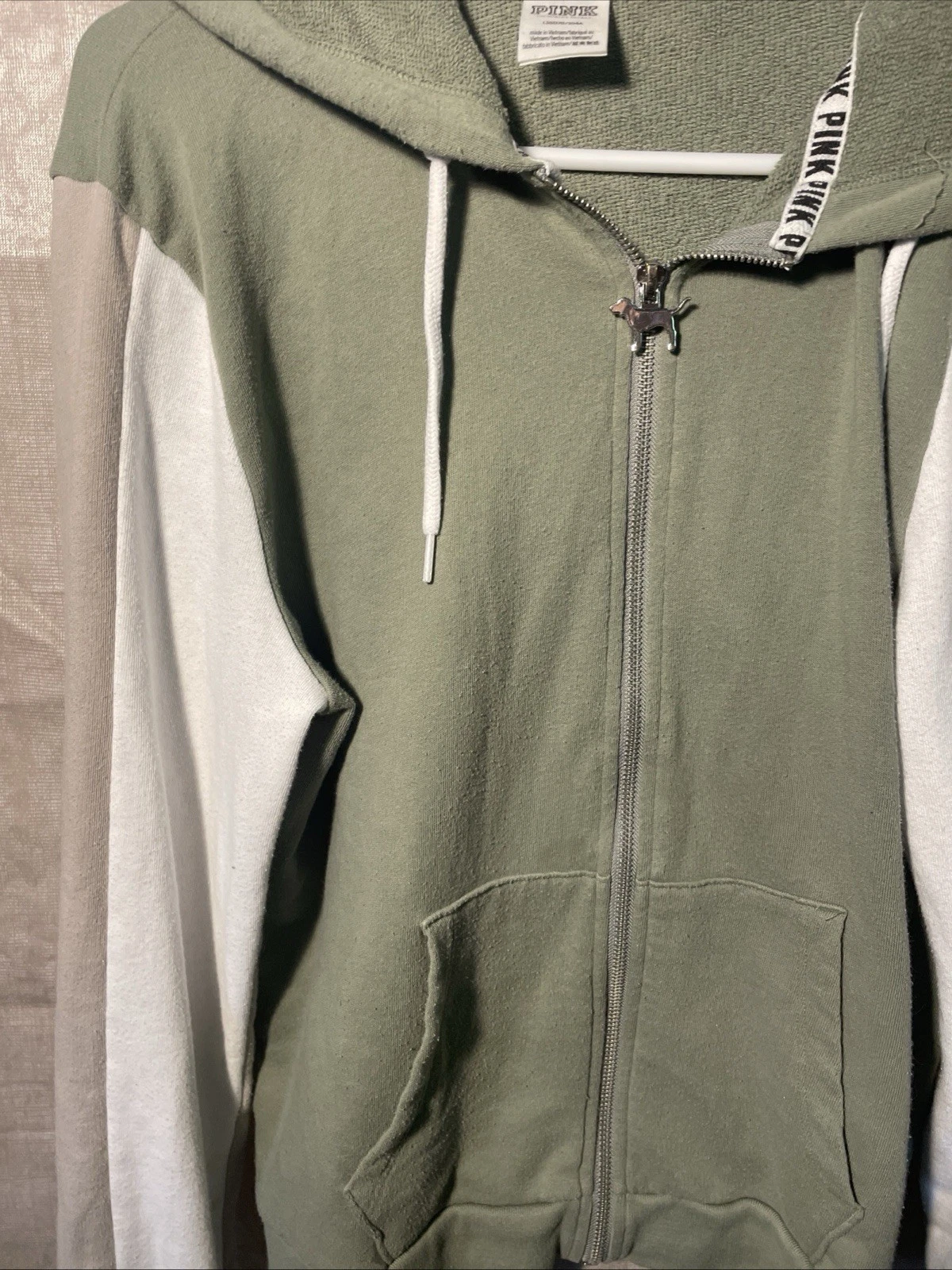 UNDERCOVER Victoria's Secret rosa felpa con cappuccio donna S verde con logo cane giacca zip intera Terry