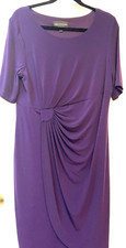 DRESSBARN SZ 14 Woman CONNECTED Faux Wrap PURPLE SHORT SLEEVE DRESS - DRESS BARN